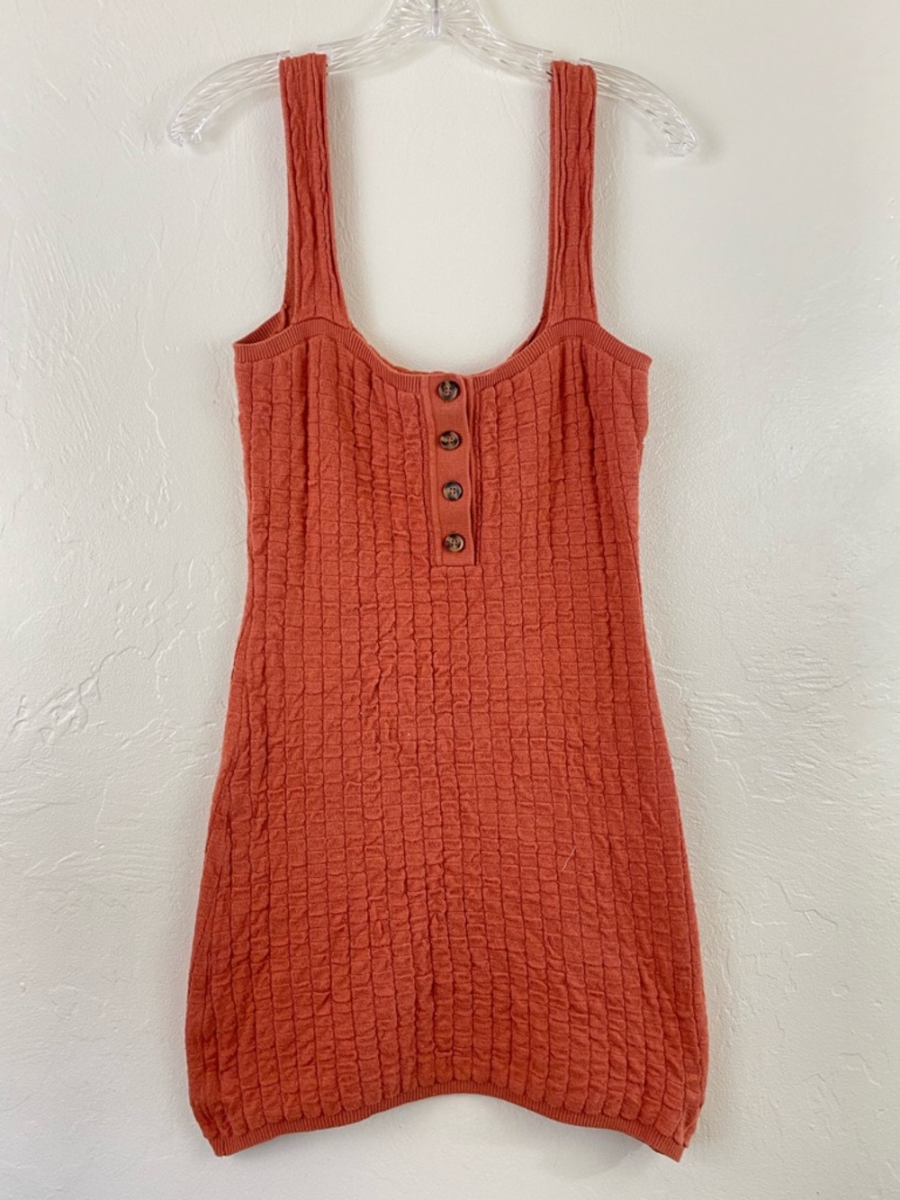 Free People Size Medium Orange Cable Knit Button Down Thin Strap Mini Dress